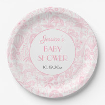 Cute Safari Toile de Jouy Pink Baby Shower