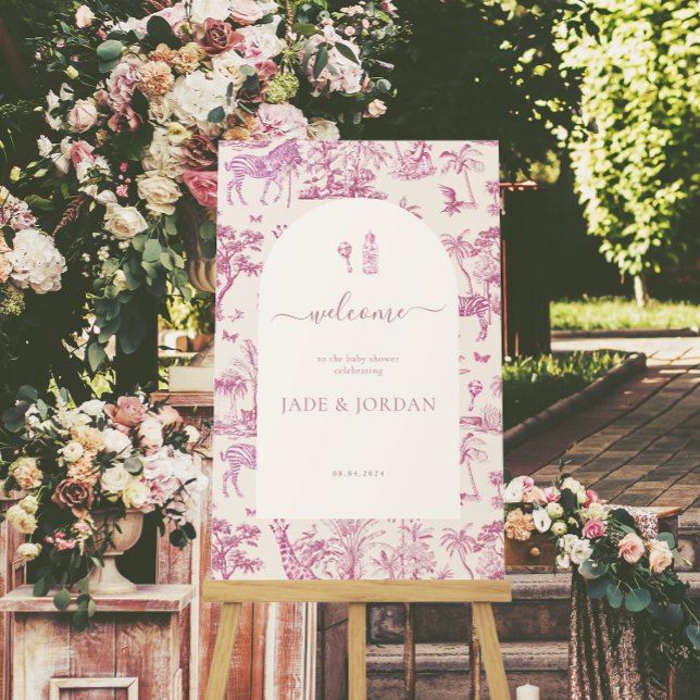 Cute Safari Toile de Jouy | Pink Baby Shower  Poster (Creator Uploaded)