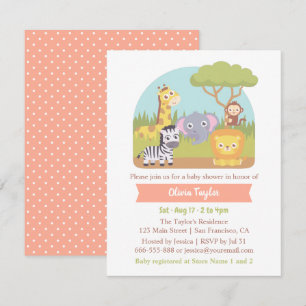 Cute Safari Wild Animals Baby Shower Invitation