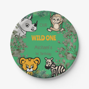 Cute Safari Wild One Green Paper Plate