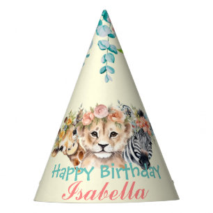 cute safari zebra animals jungle Floral Birthday Party Hat