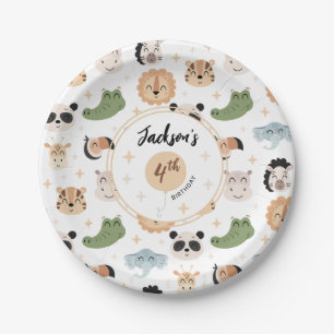 Cute Safari zoo animal birthday boy paper plates