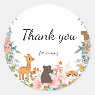 Cute safari zoo animals jungle floral  classic round sticker