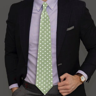 Cute sage green and white small polka dots tie