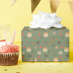 Cute Sage Green Autumn Pumpkin Wrapping Paper with