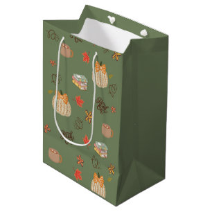 Cute Sage Green Autumn Pumpkin Wrapping Paper with Medium Gift Bag