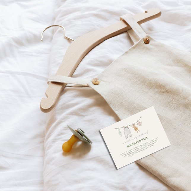 Cute Sage Green Boho Books For Baby Shower  Enclosure Card (Cute Sage Green Boho Books For Baby Shower Enclosure Card)