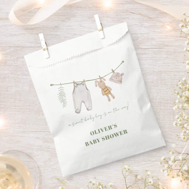 Cute Sage Green Boho Boy Clothes Baby Shower  Favour Bag (Clipped)