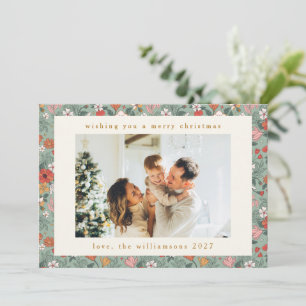 Cute Sage Green Botanical Custom 2 Photo Christmas Holiday Card