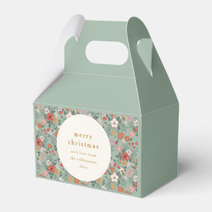 Cute Sage Green Botanical Custom Merry Christmas Favour Box