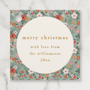 Cute Sage Green Botanical Custom Merry Christmas Favour Tags