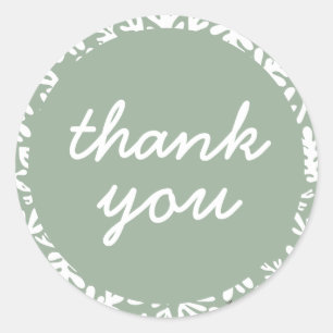 Cute Sage Green Botanical Thank You Classic Round Sticker