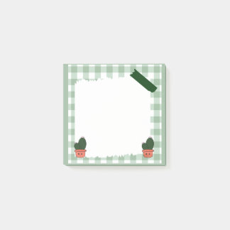 Cute Sage Green Cactus Gingham Blank Notepad