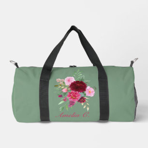 Cute Sage Green Floral Duffel Bag