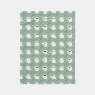 Cute Sage Green Ghost Cardigan Pattern Baby Fleece Blanket