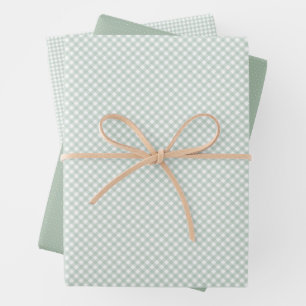 Cute sage green gingham and dots simple classic wrapping paper sheet
