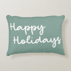 Cute Sage Green Happy Holidays Whimsical Lettering Decorative Cushion