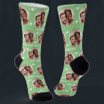 Cute Sage Green Newlyweds Photo Wedding Socks<br><div class="desc">These cute sage green wedding socks feature the newlywed couple's photo and white hearts in an offset pattern and your names and wedding date! These are perfect as a bridal party favour, or as a gift for the happy couple! Background colour is also customisable to match your wedding colours, if...</div>