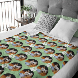 Cute Sage Green Pet Photo Paw Print Personalised Fleece Blanket