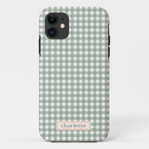 Cute Sage Green Plaid Personalised  Case-Mate iPhone Case