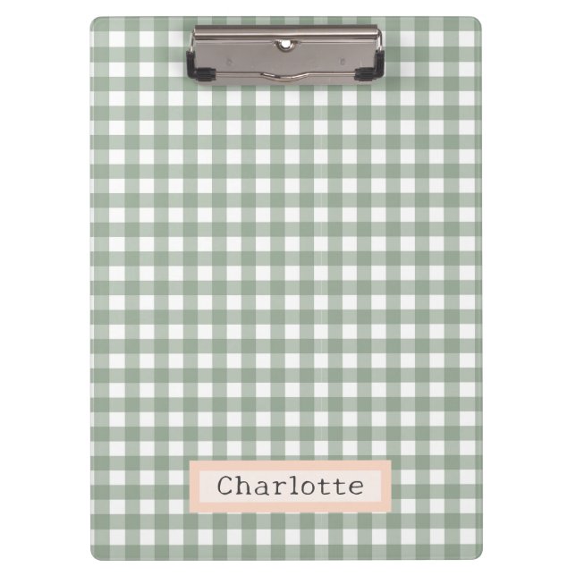 Cute Sage Green Plaid Personalised  Clipboard (Front)