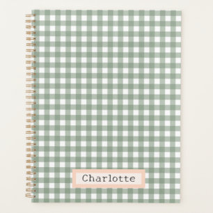 Cute Sage Green Plaid Personalized  Planner