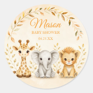 Cute Sage Green Watercolor Safari Baby Shower Classic Round Sticker