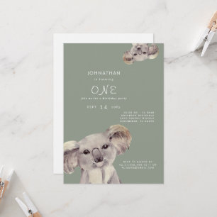 Cute Sage Koala Bear Birthday Party Invitation