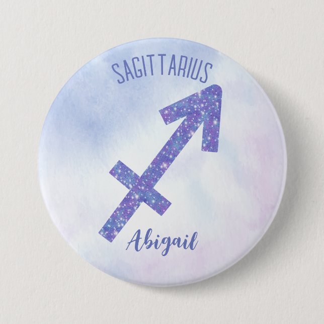 Cute Sagittarius Astrology Sign Custom Purple 7.5 Cm Round Badge (Front)
