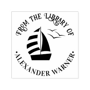Cute Sailboat #2 Nautical Round Library Book Name Self-inking Stamp