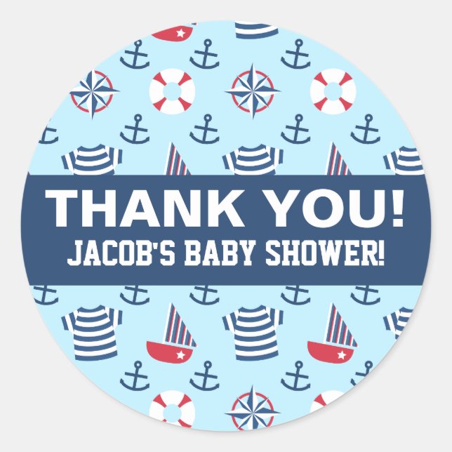 Cute Sailboat Anchor Nautical Party Classic Round Sticker (Front)