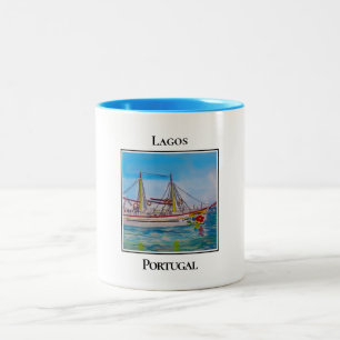 Cute Sailboat in the Harbour of Lagos, Portugal Two-Tone Coffee Mug