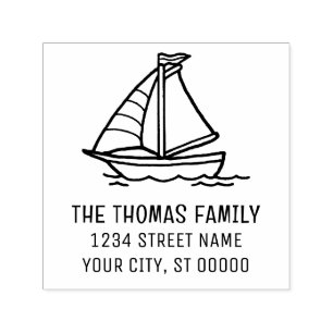 Cute Sailboat Nautical Name Return Address Self-inking Stamp