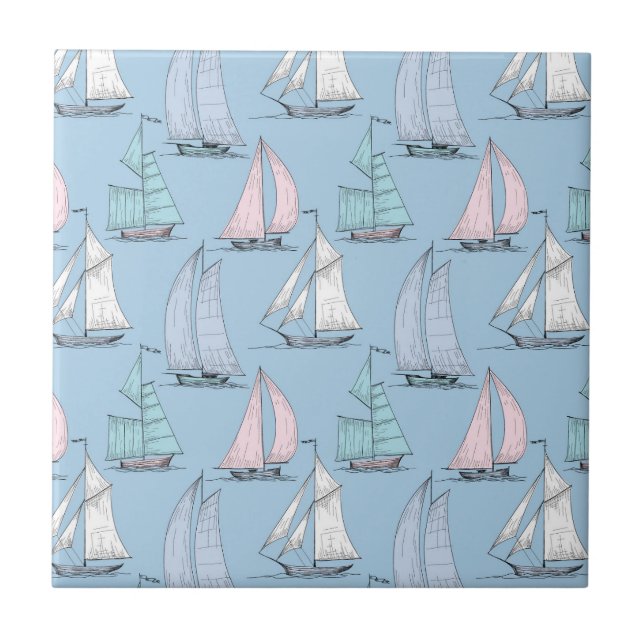 Cute Sailboat Pattern 1 Ceramic Tile (Front)