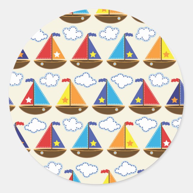 Cute Sailboat Pattern 2 Classic Round Sticker (Front)