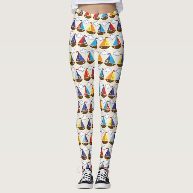 Cute Sailboat Pattern 2 Leggings (Front)