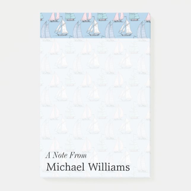 Cute Sailboat Pattern | Add Your Name Post-it Notes (Front)