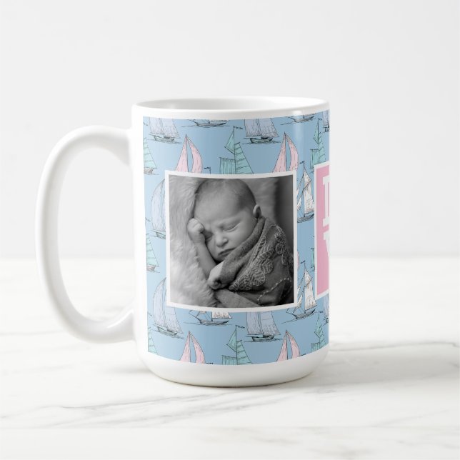 Cute Sailboat Pattern | LOVE with Photos Coffee Mug (Left)
