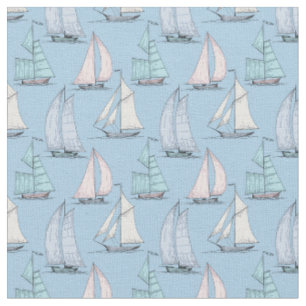Cute Sailboat Pattern Monogram 2 Fabric