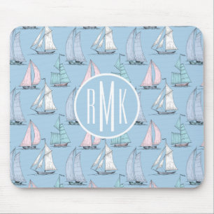 Cute Sailboat Pattern   Monogram Mouse Pad