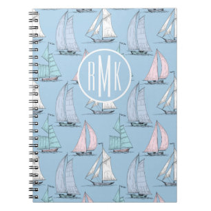 Cute Sailboat Pattern Monogram Notebook