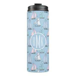 Cute Sailboat Pattern Monogram Thermal Tumbler