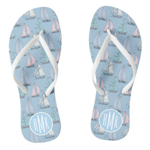 Cute Sailboat Pattern   Monogram Thongs