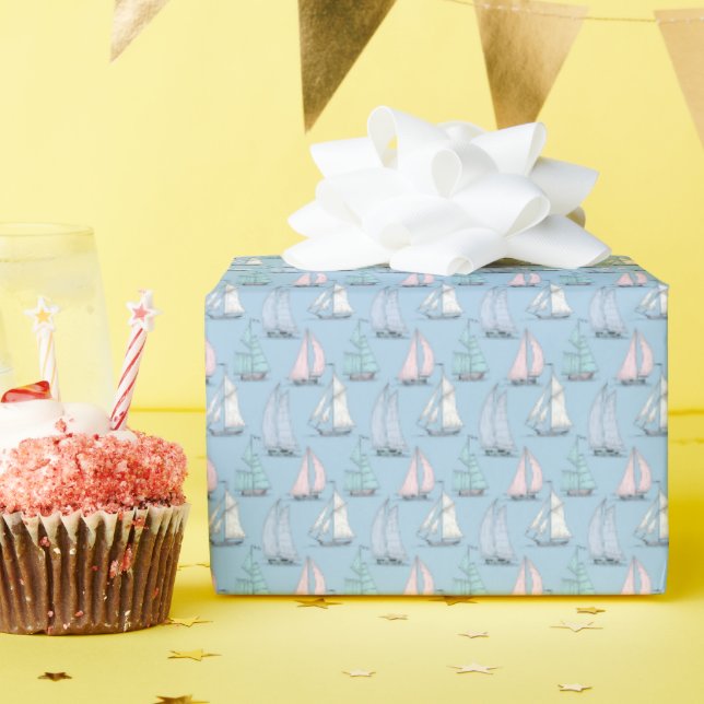 Cute Sailboat Pattern Wrapping Paper (Birthday Party)