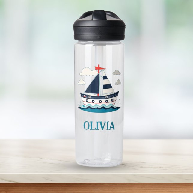 Cute Sailboat Personalised Water Bottle (Creator Uploaded)