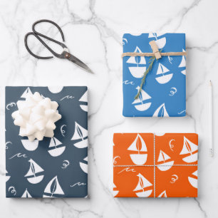 Cute Sailboats Retro Modern Sailing Boats Gift Wrapping Paper Sheet