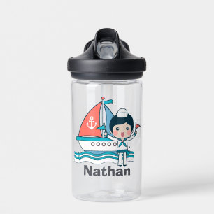 Cute Sailor and Boat Personalised Water Bottle