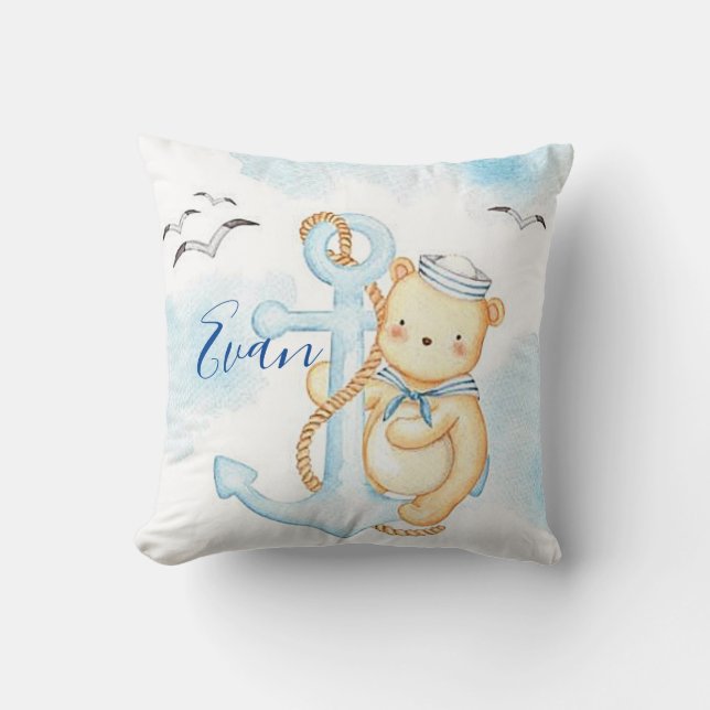 Cute sailor bear baby personalised cushion (Front)