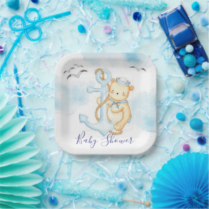 Cute sailor bear baby shower paper plates
