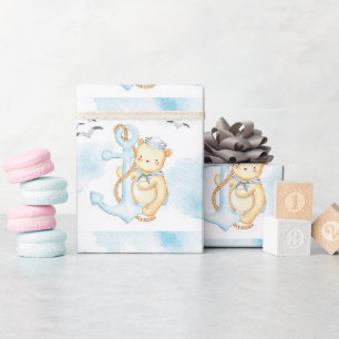 Cute sailor bear baby shower wrapping paper
